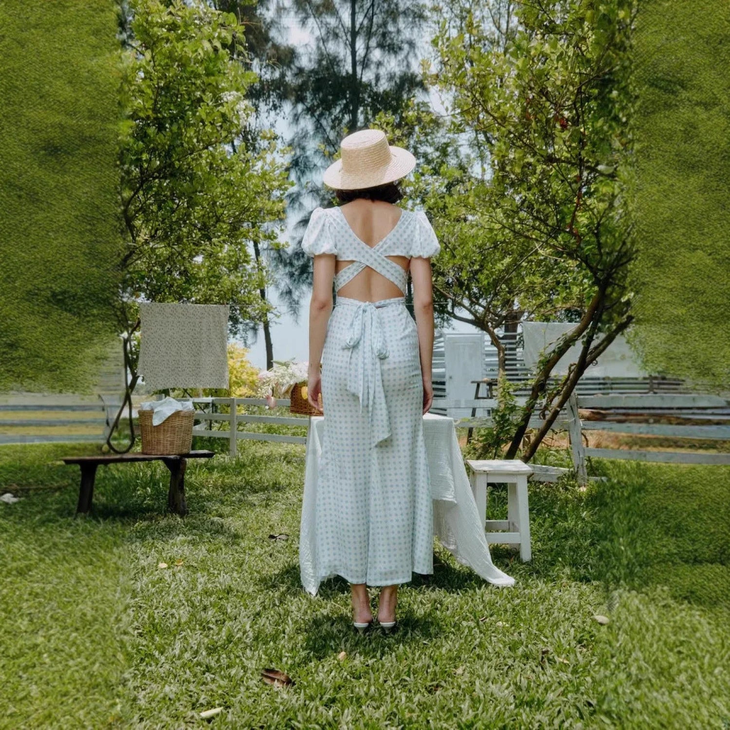 Polka Dot Lace-Up French Gentle Wind Maxi Dress