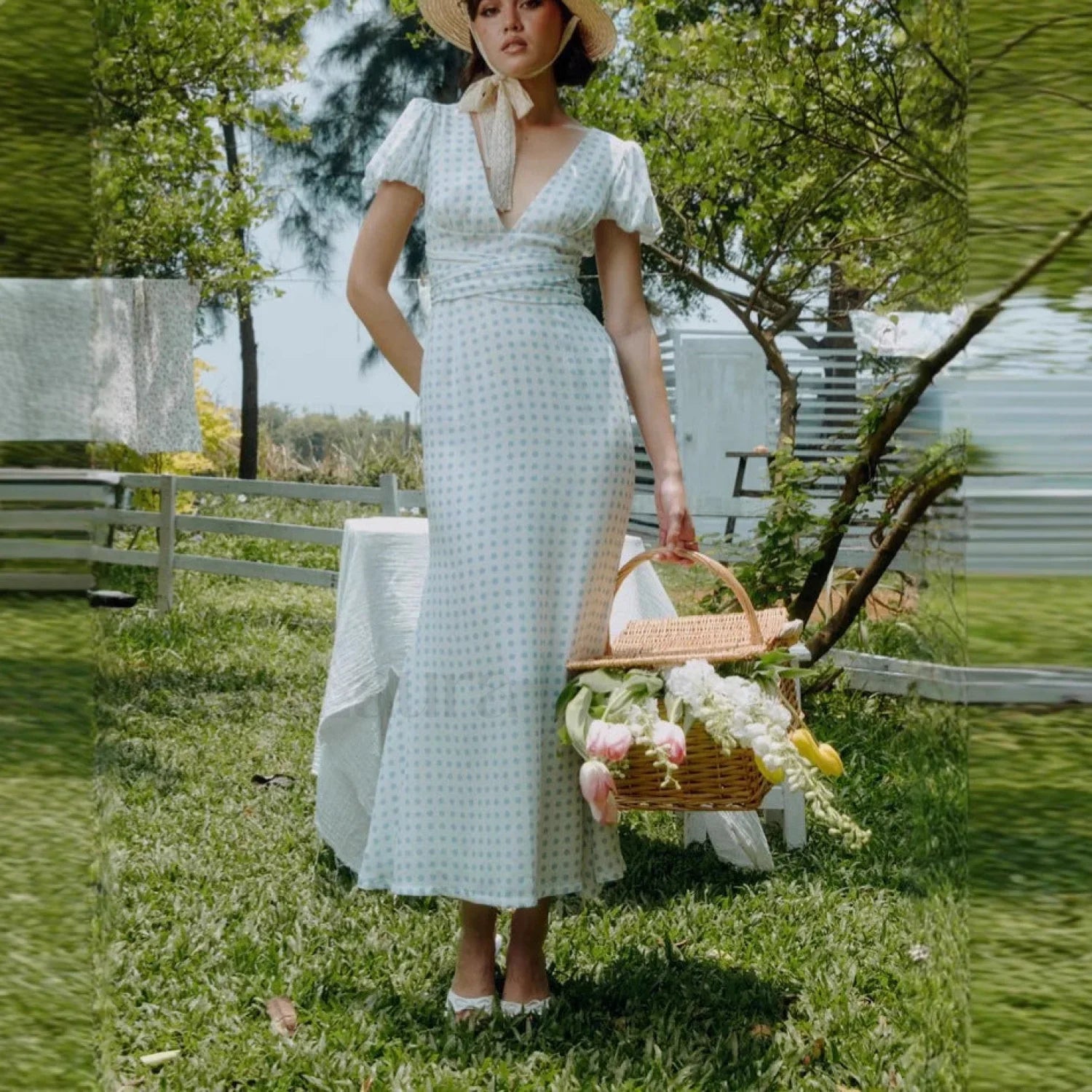 Polka Dot Lace-Up French Gentle Wind Maxi Dress