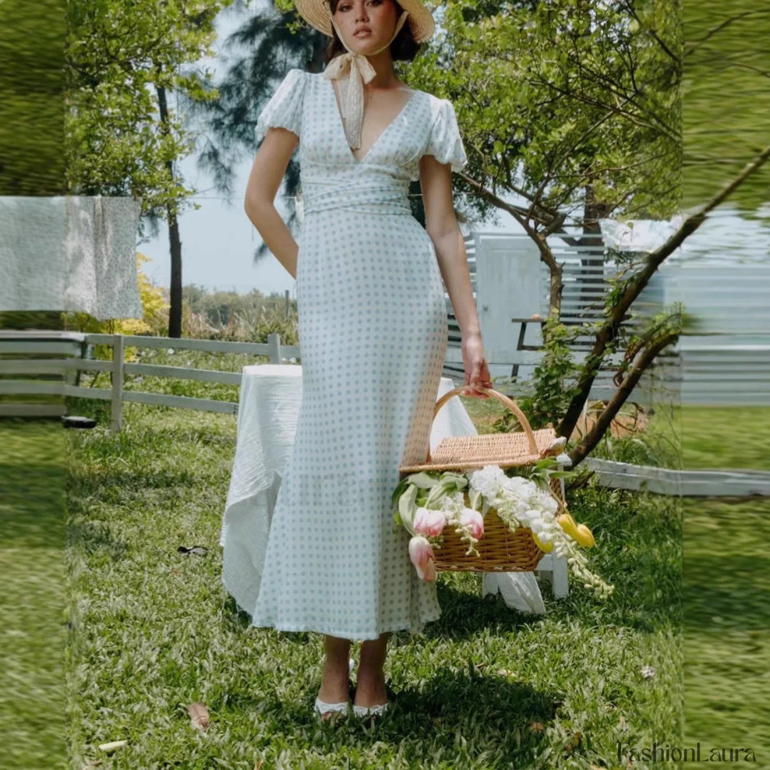 Polka Dot Lace-Up French Gentle Wind Maxi Dress