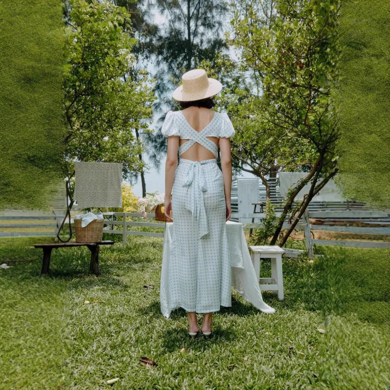 Polka Dot Lace-Up French Gentle Wind Maxi Dress