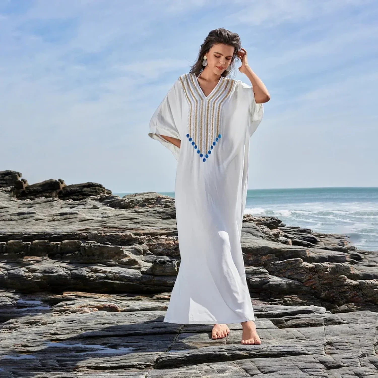 Polka Dot Long Sleeve Shirt Cover Up