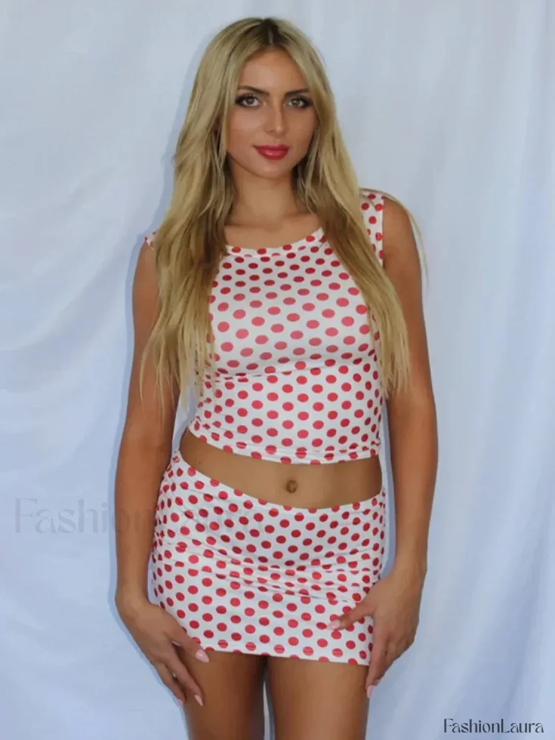 Polka Dot Mini Skirt Two Piece Set
