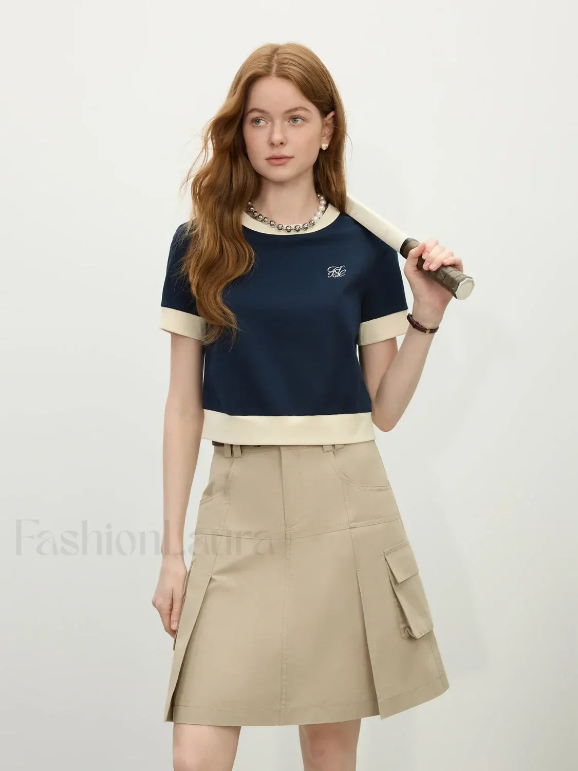 Preppy Knit Vintage Color Block T Shirt deep blue / XS