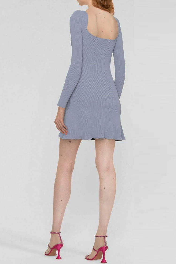 Pretty Sweetheart Long Sleeve Lace Trim Cashmere Sweater Mini Dress - Blue 2