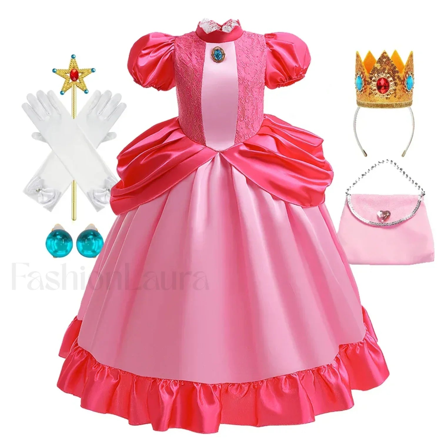 Princess Cosplay Peach Dress Accessories Role Play Carnival Birthday Kid Costume 2T (Tag 100) / Peach Dress B