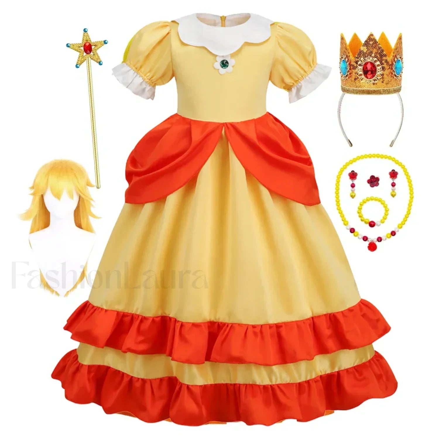 Princess Cosplay Peach Dress Accessories Role Play Carnival Birthday Kid Costume