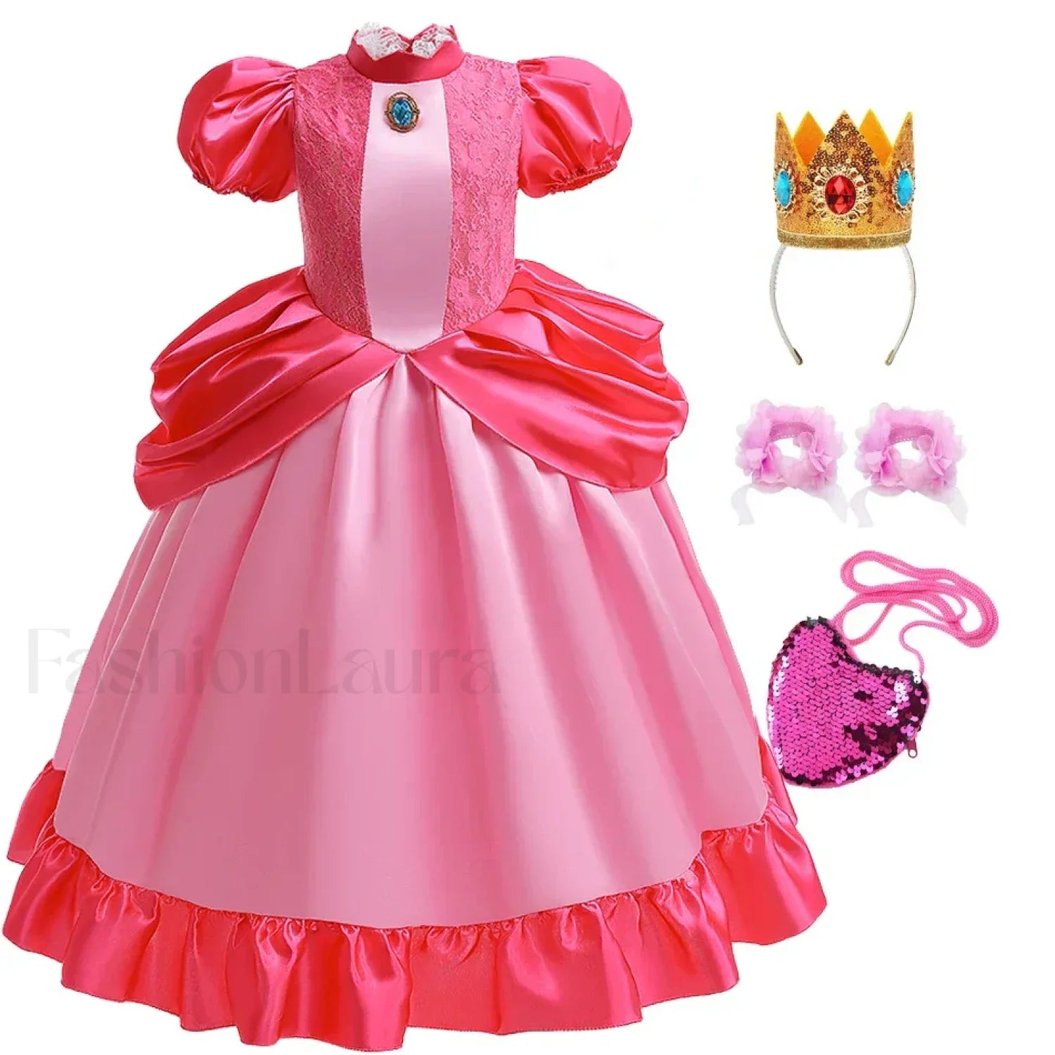 Princess Cosplay Peach Dress Accessories Role Play Carnival Birthday Kid Costume