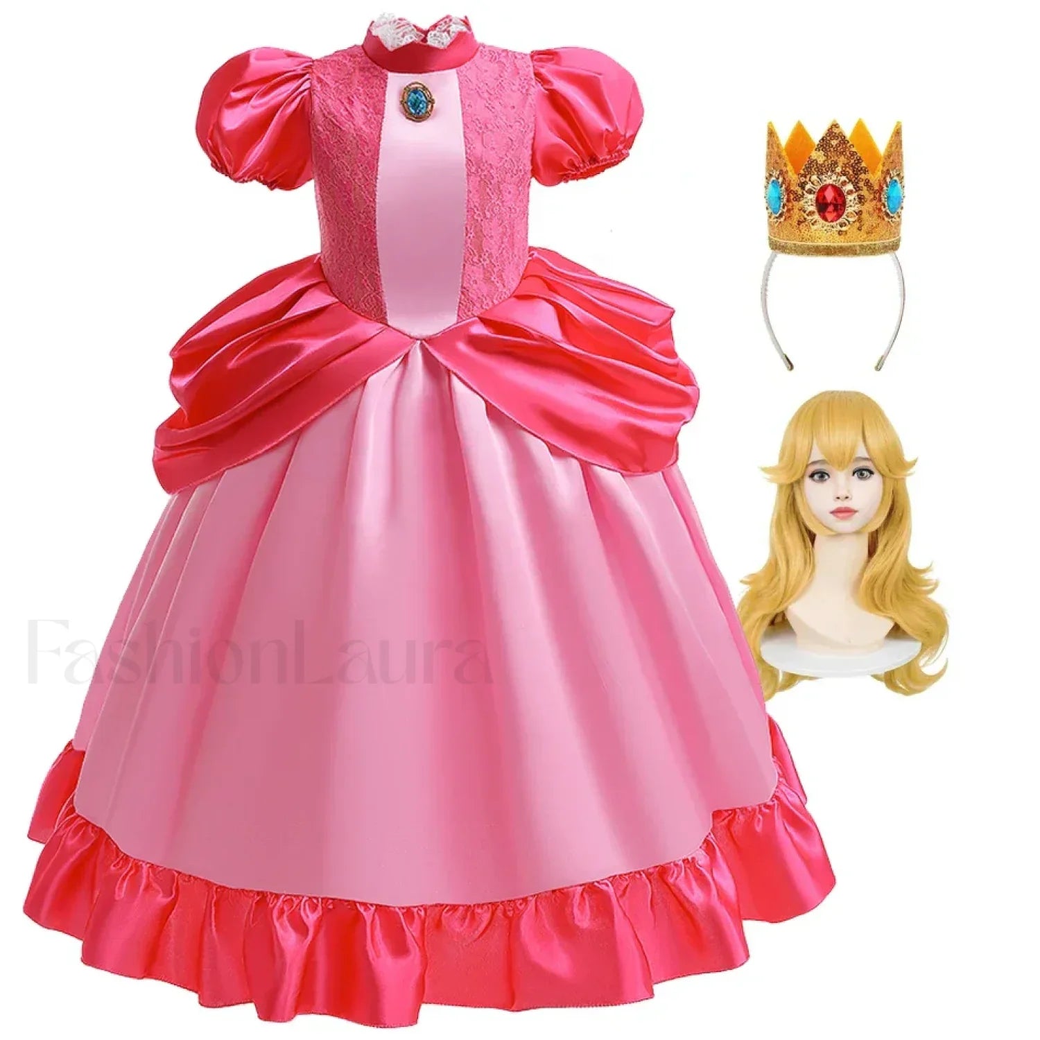 Princess Cosplay Peach Dress Accessories Role Play Carnival Birthday Kid Costume