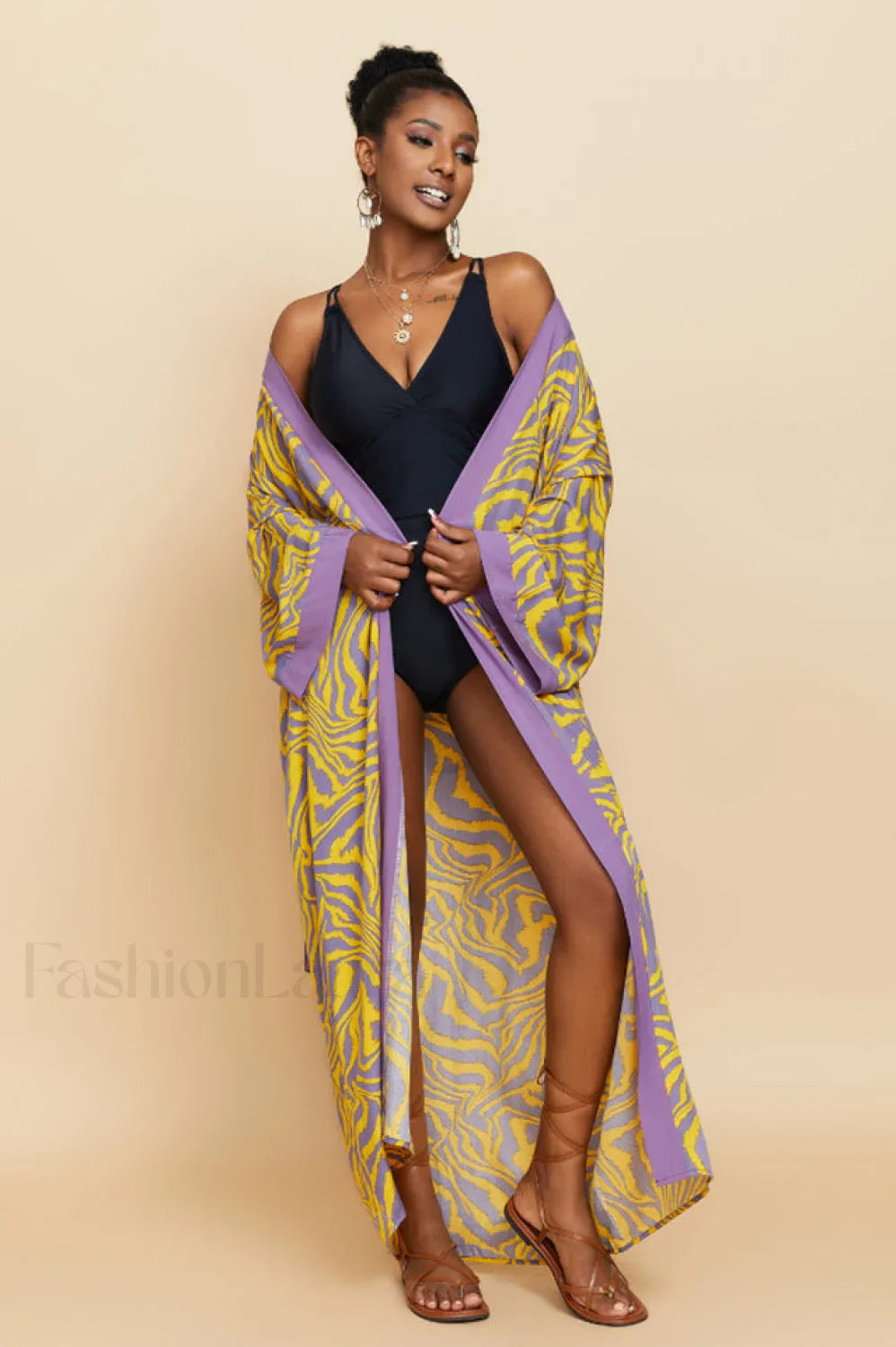 Print Belted Stylish Kimono Dress