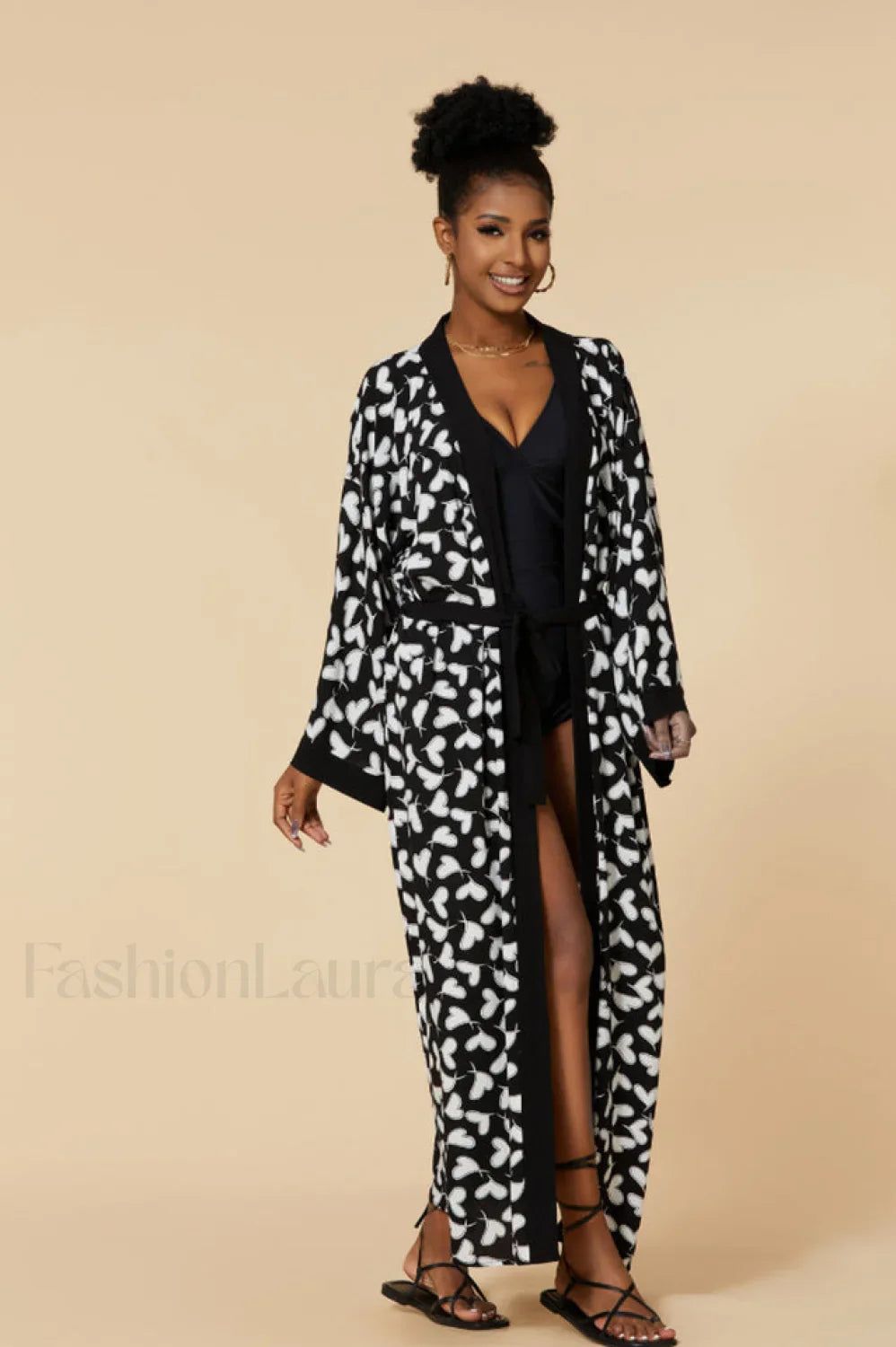 Print Belted Stylish Kimono Dress