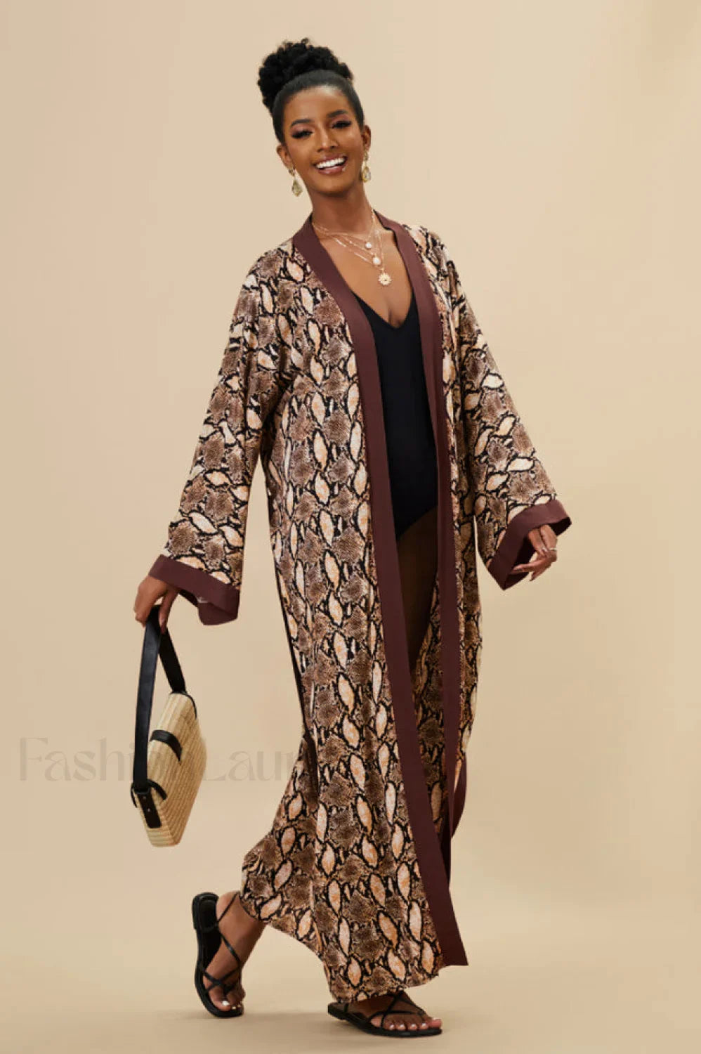 Print Belted Stylish Kimono Dress