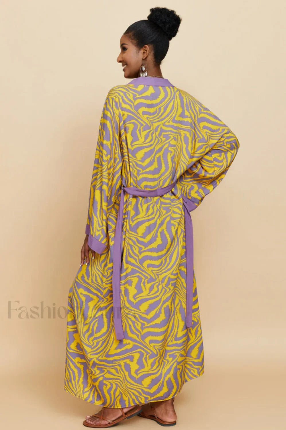 Print Belted Stylish Kimono Dress