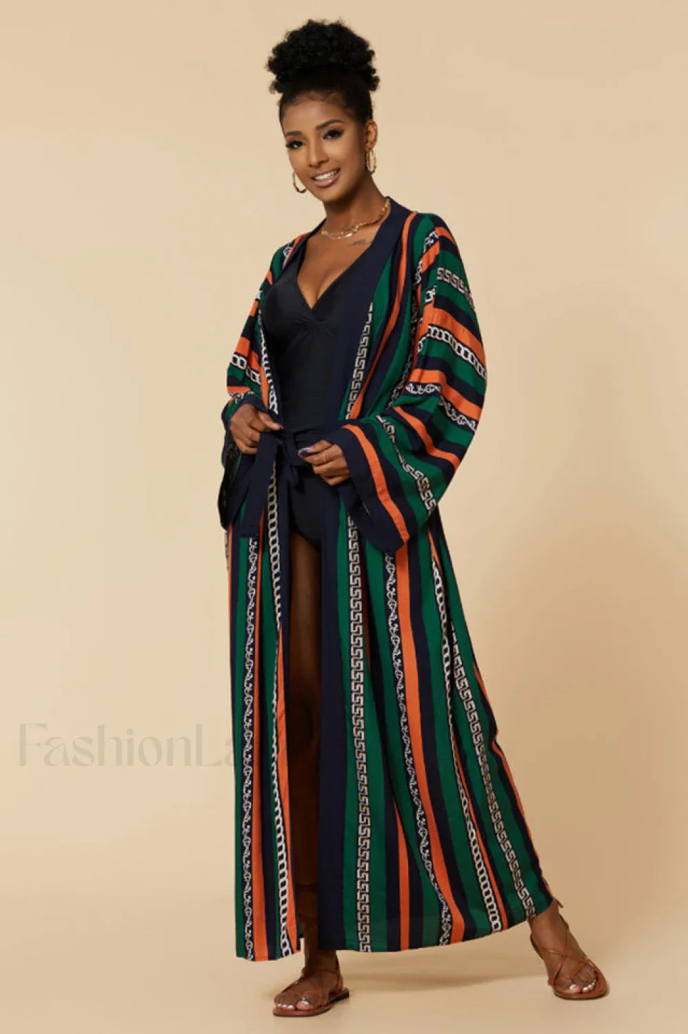 Print Belted Stylish Kimono Dress