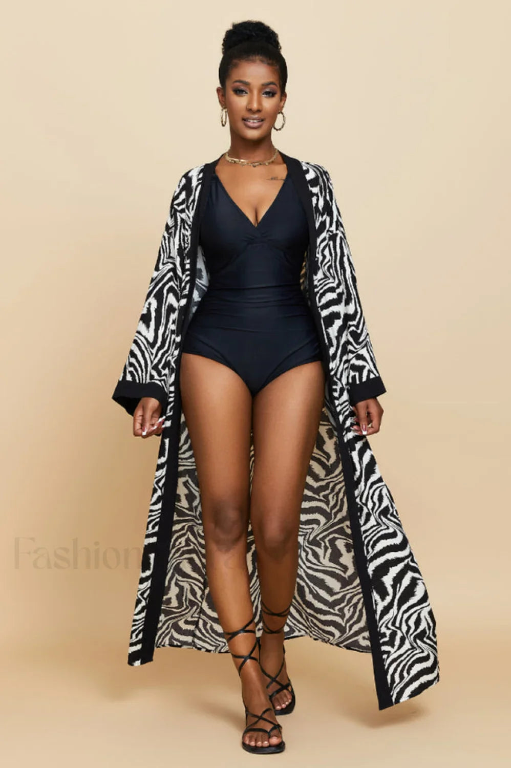 Print Belted Stylish Kimono Dress