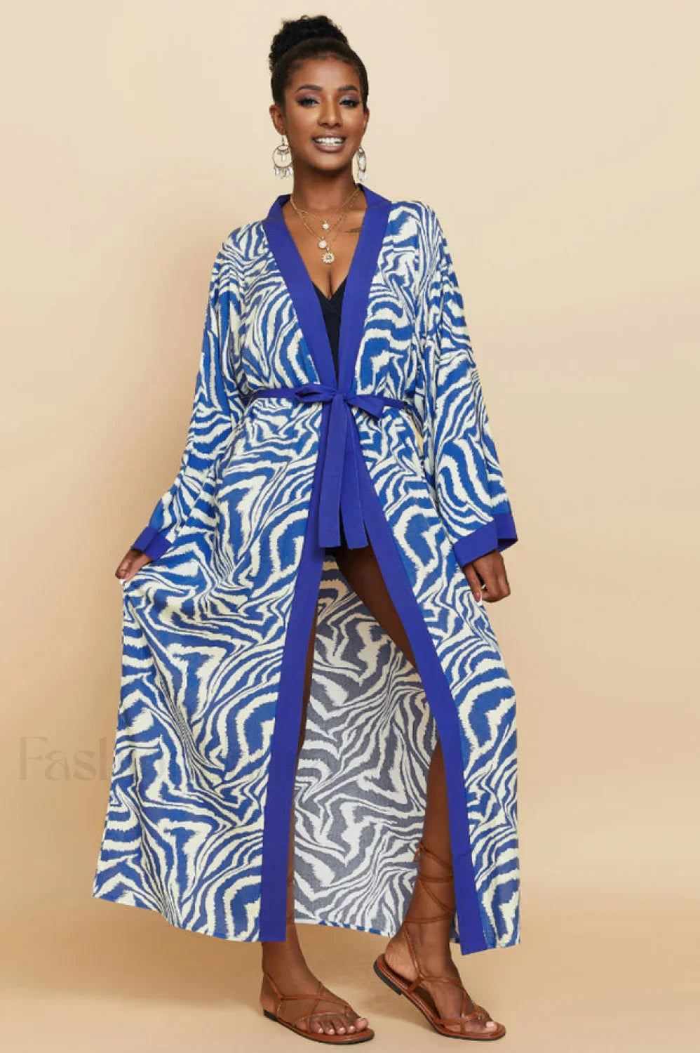 Print Belted Stylish Kimono Dress