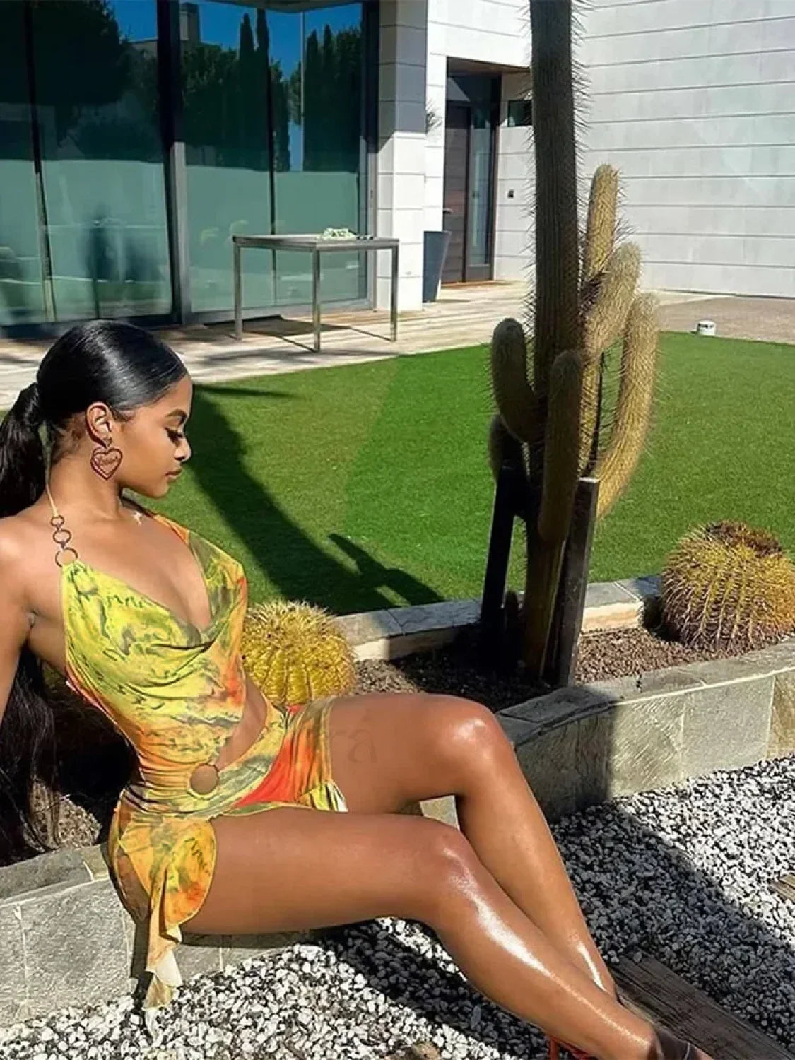 Print Fold High Waist Mini Dress