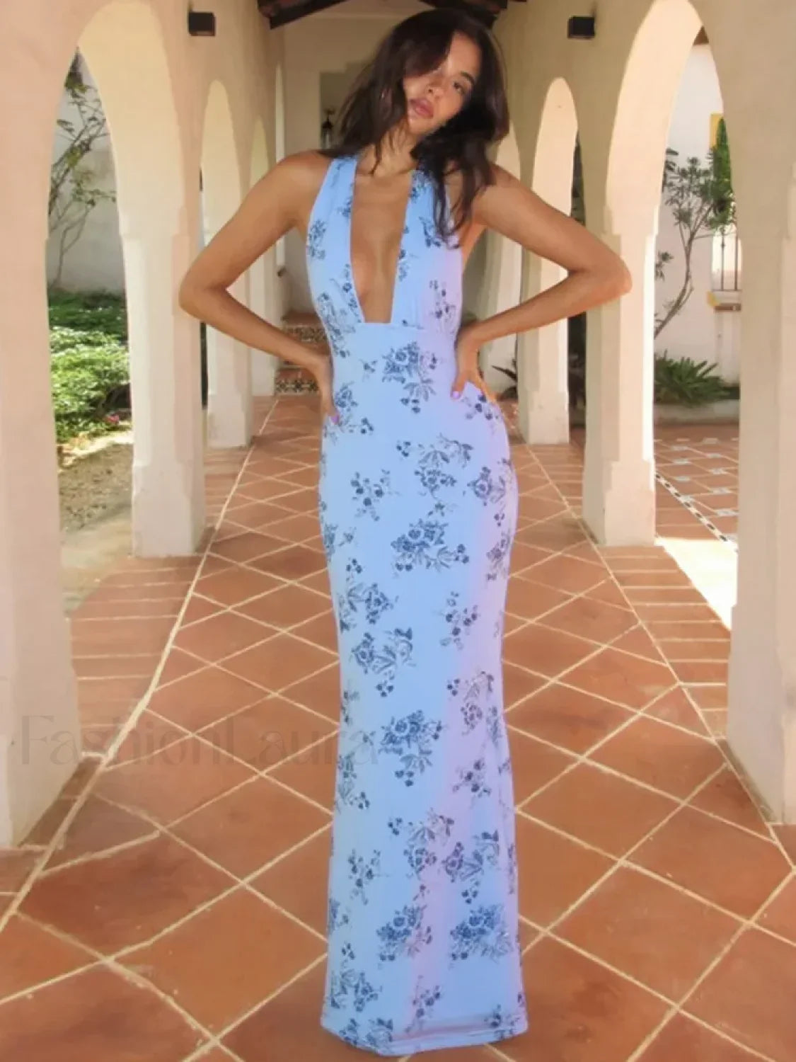 Print Halter Bodycon Maxi Dress