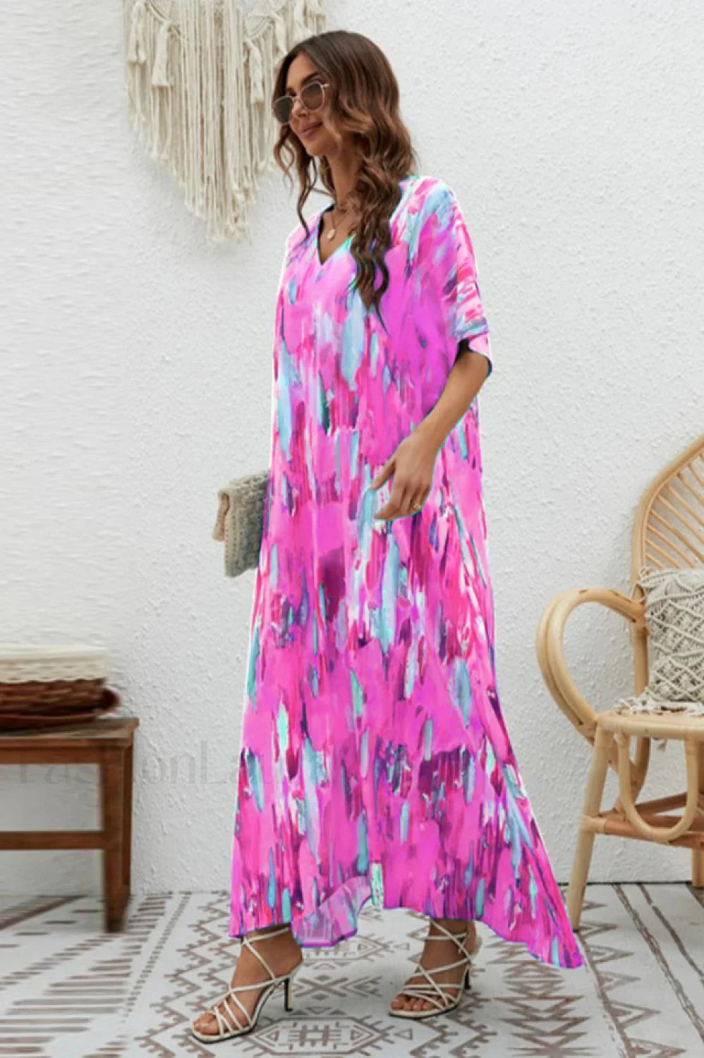 Print Short Sleeve Charming Wide Hem Maxi Dress