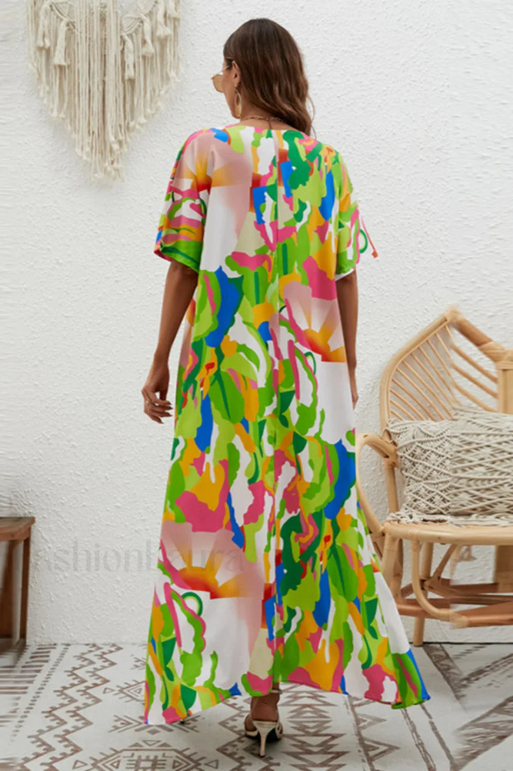 Print Short Sleeve Charming Wide Hem Maxi Dress