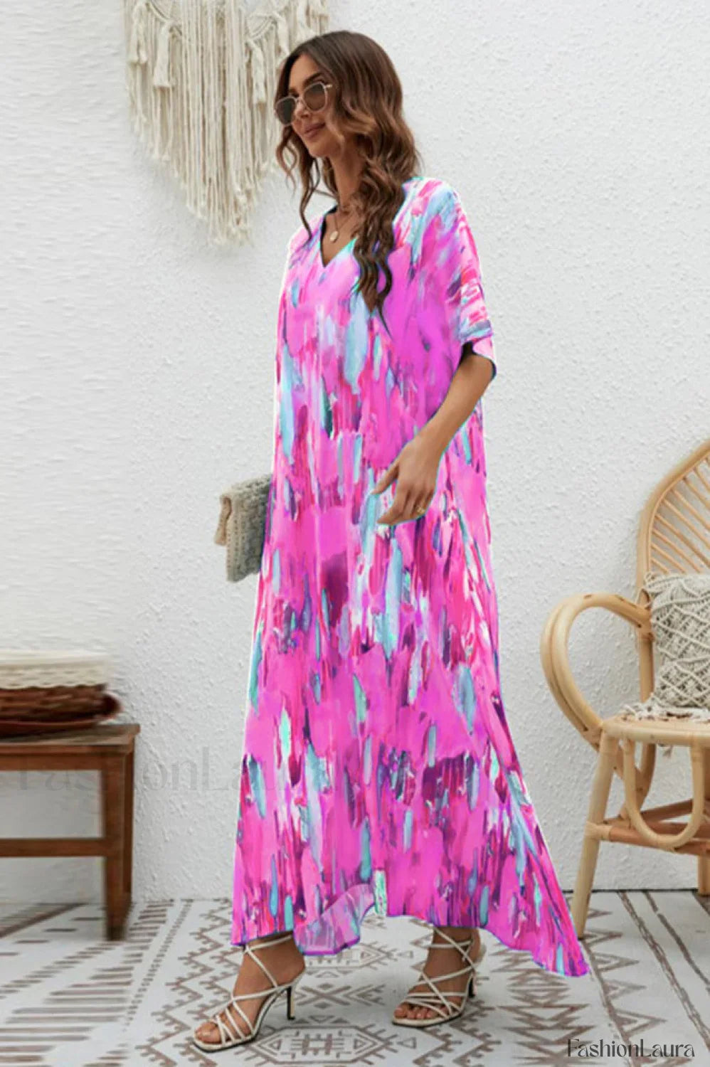 Print Short Sleeve Charming Wide Hem Maxi Dress