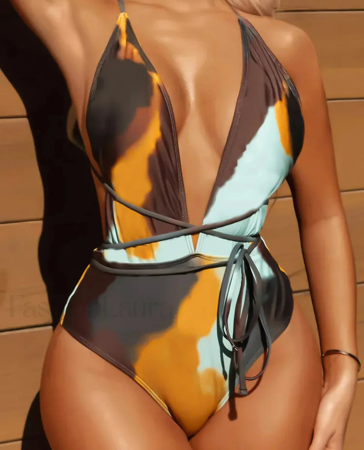 Print Strapped Deep V Cross One Piece