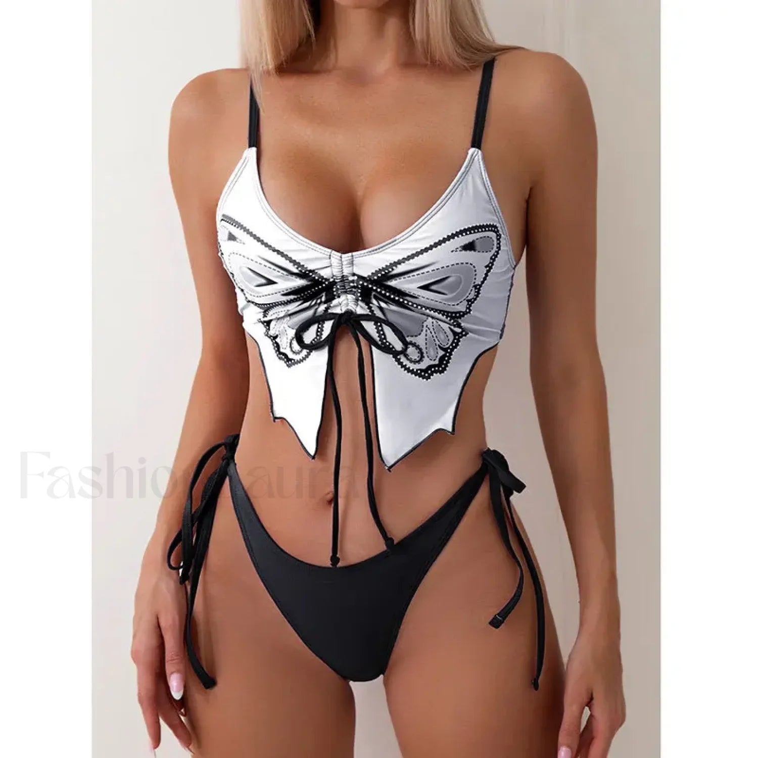 Print Tied High Cut Push Up Bikini Set White / S
