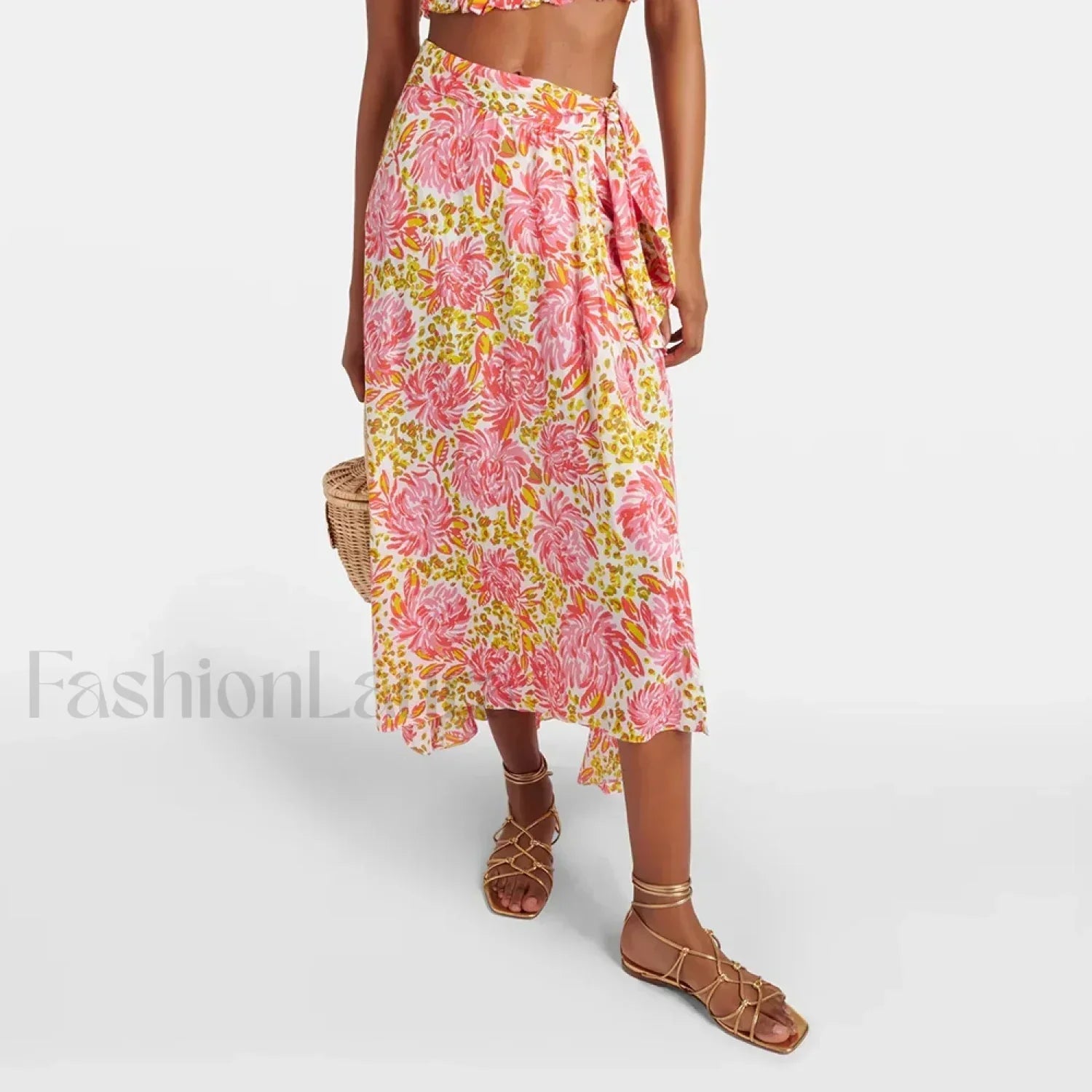 Printed Asymmetric Tie Waist Skirt Photo Color / S