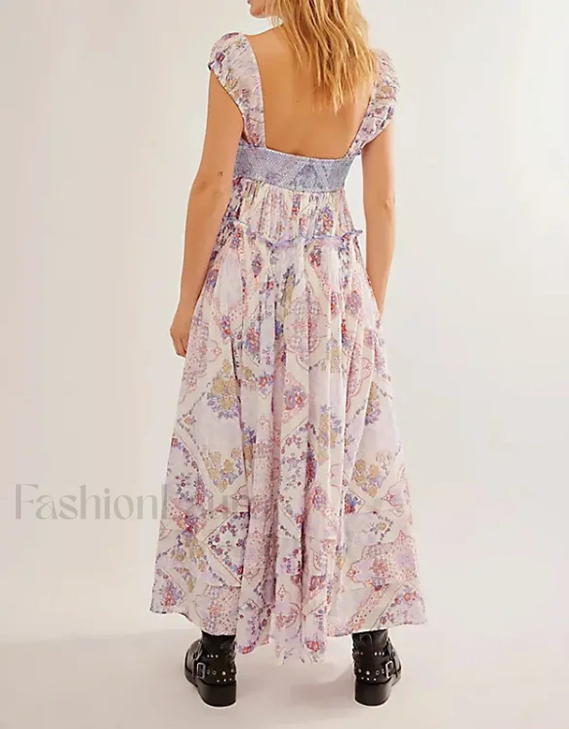 Printed Chiffon Short-Sleeve Boho Dress