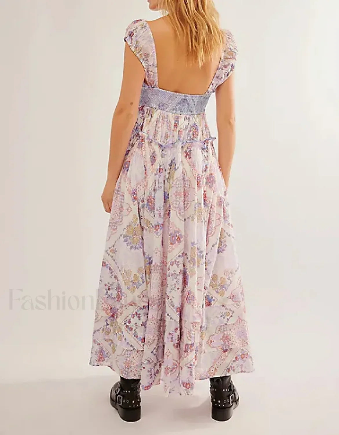 Printed Chiffon Short-Sleeve Boho Dress