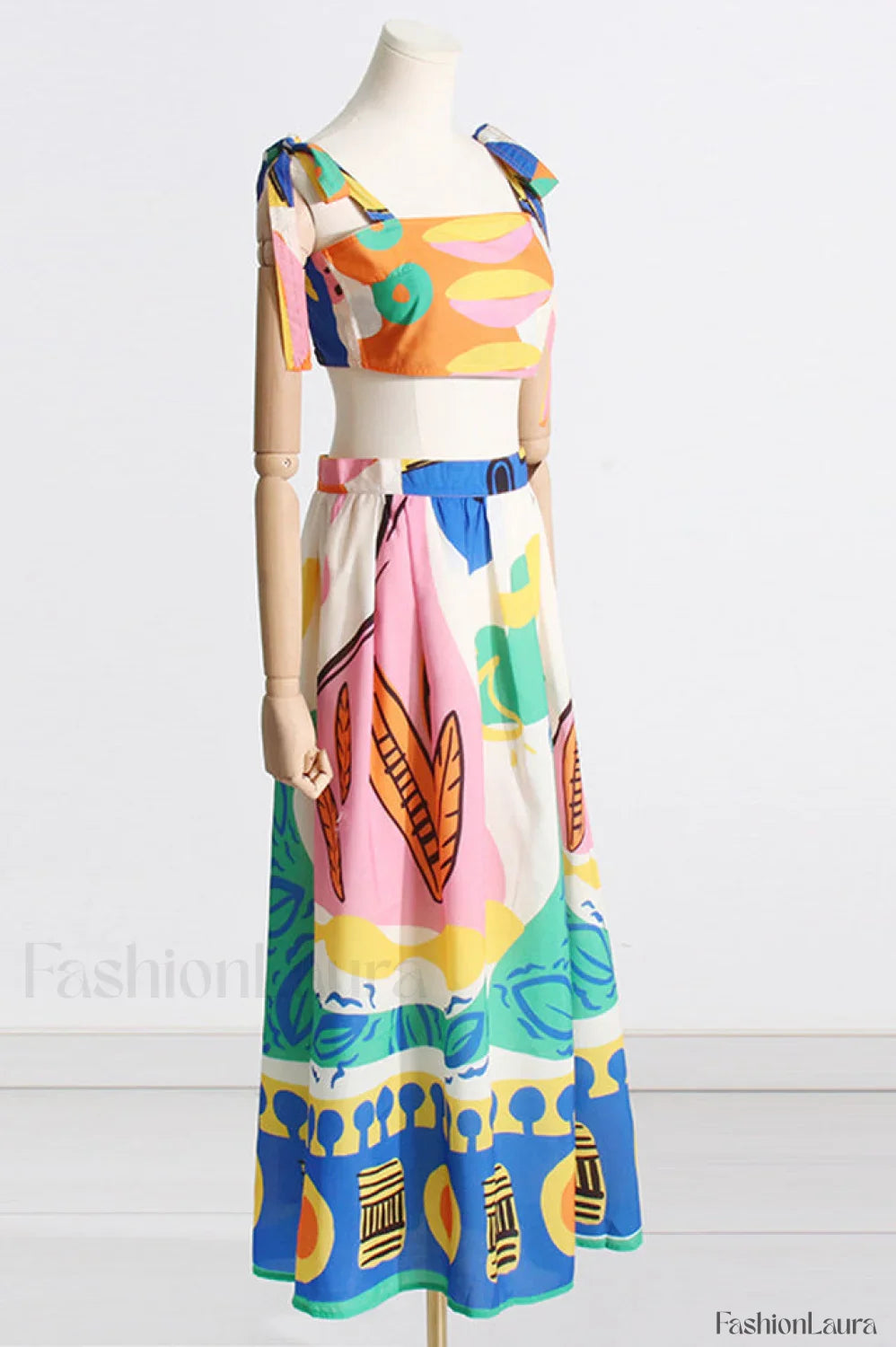 Printed Crop Top Charming + Midi Skirt Set