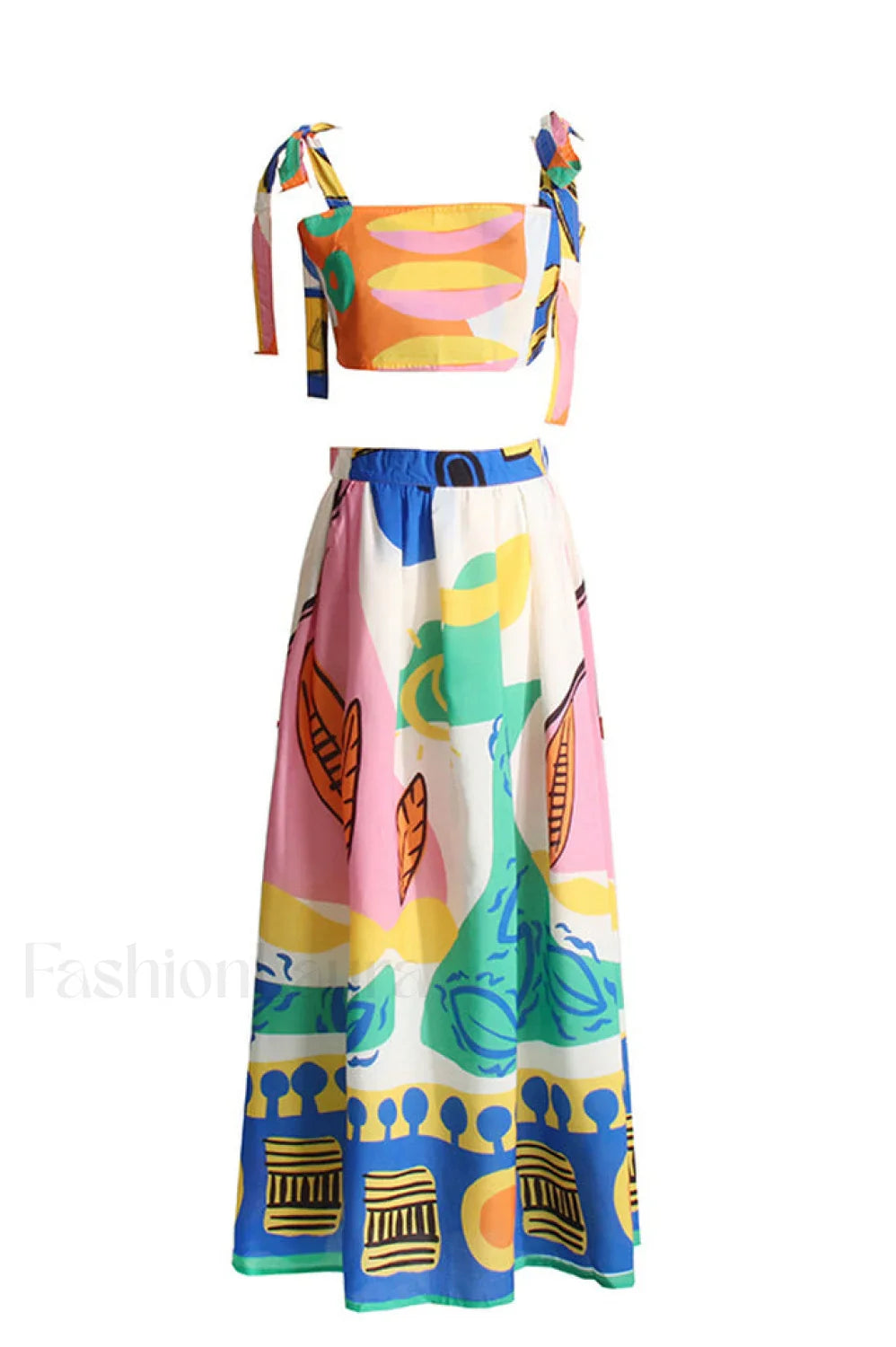 Printed Crop Top Charming + Midi Skirt Set