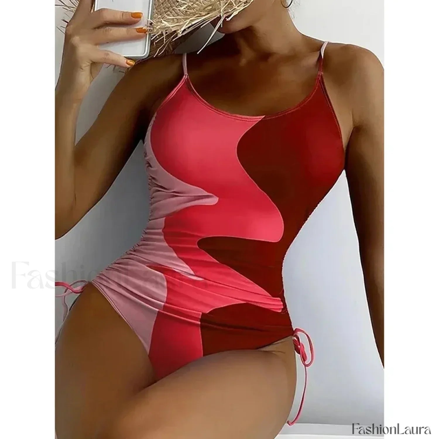 Printed Lace Up Drawstring One Piece