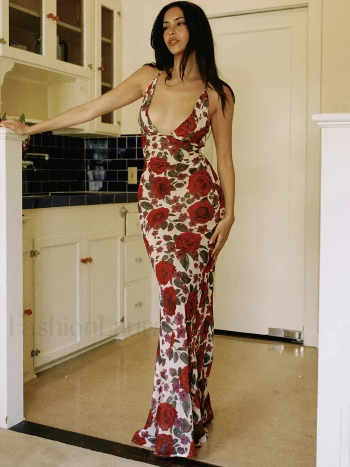 Printed Lace Up Maxi Dress