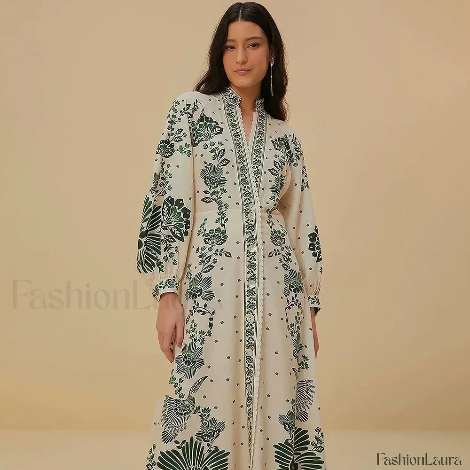 Printed Long-Sleeve Boho Dress