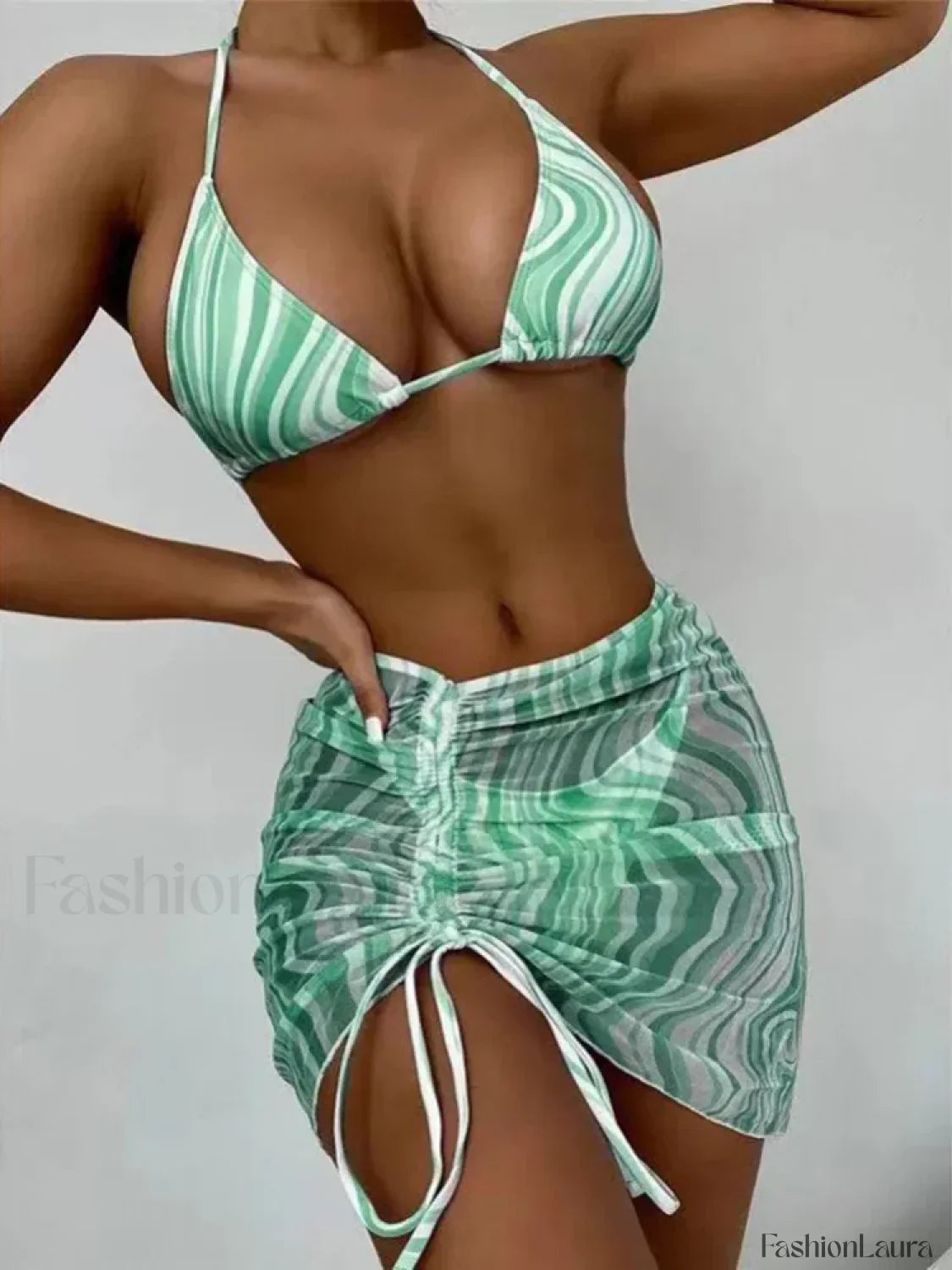 Printed Pleated Mesh Three Piece Set