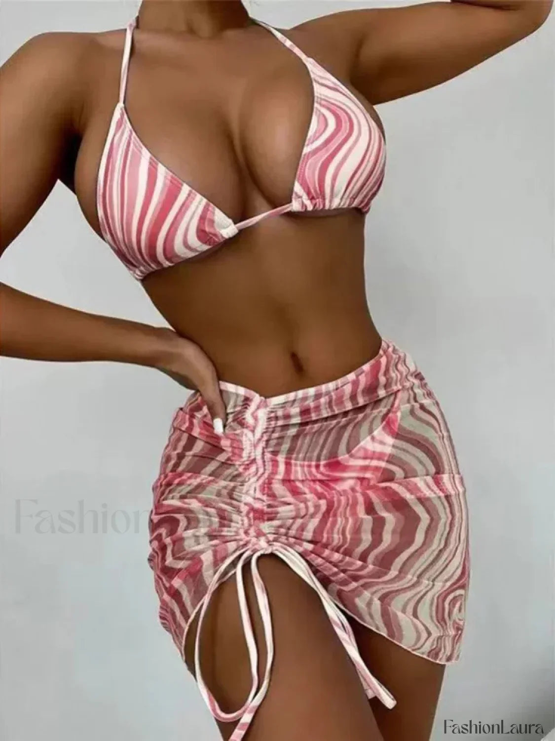 Printed Pleated Mesh Three Piece Set