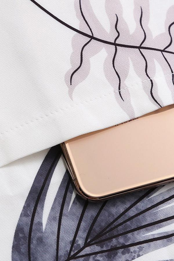 Printed Round Collar Sleeveless Pocket Dress