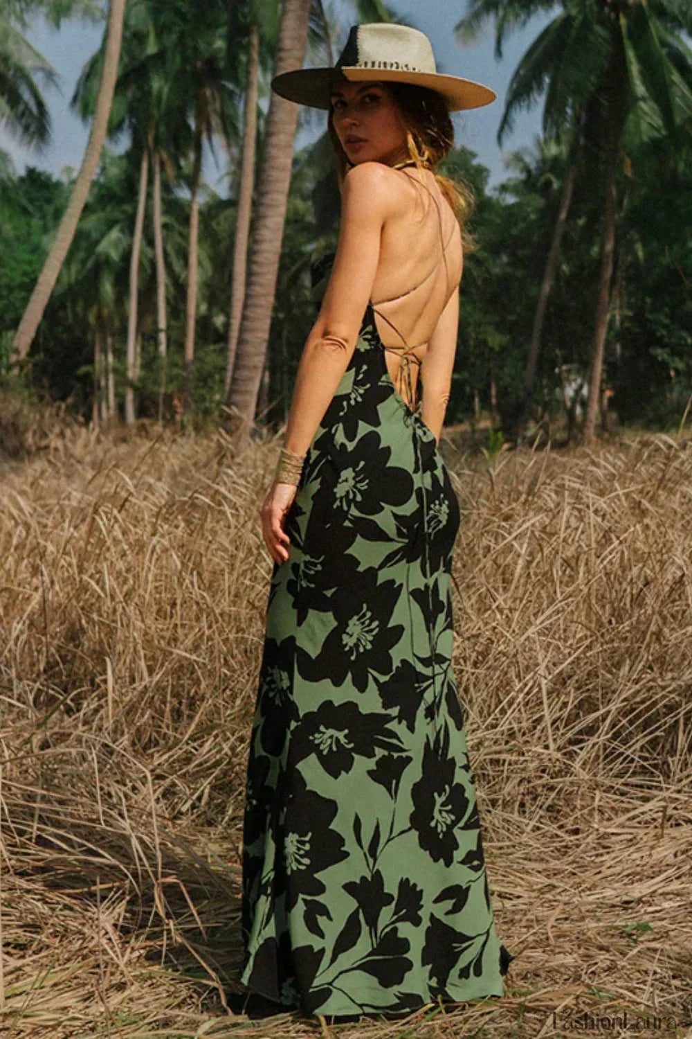 Printed Sexy Halter Strappy Spice Girl Floral Dress