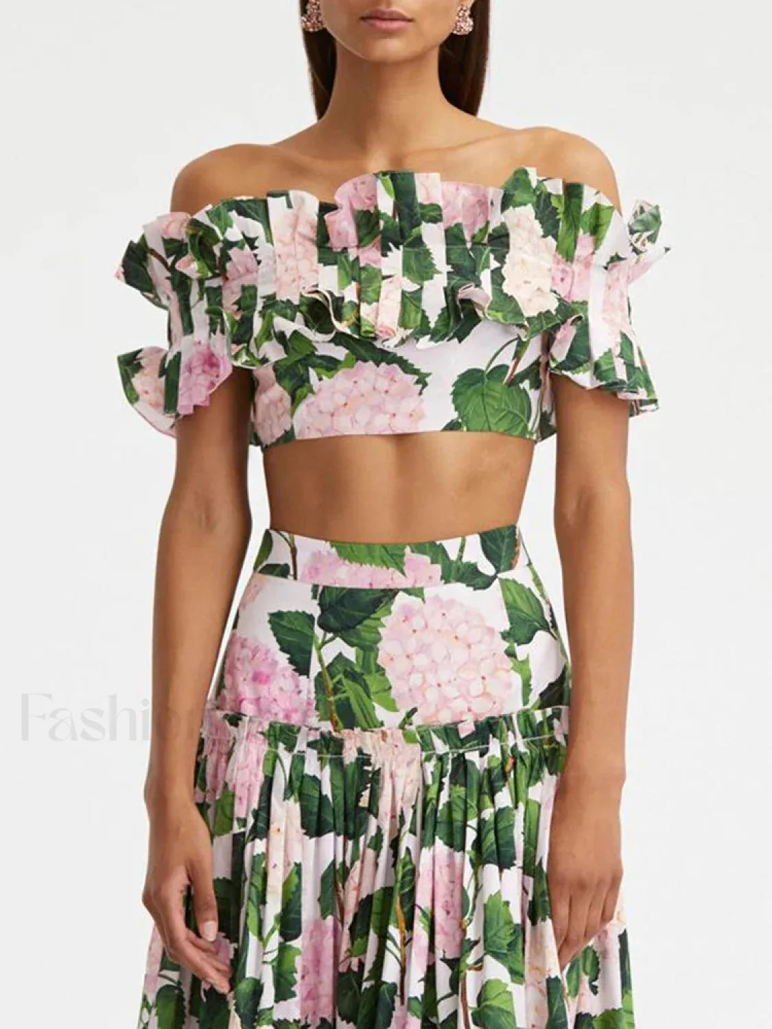 Printed Sleeveless Pleated Skirt Two Piece Set