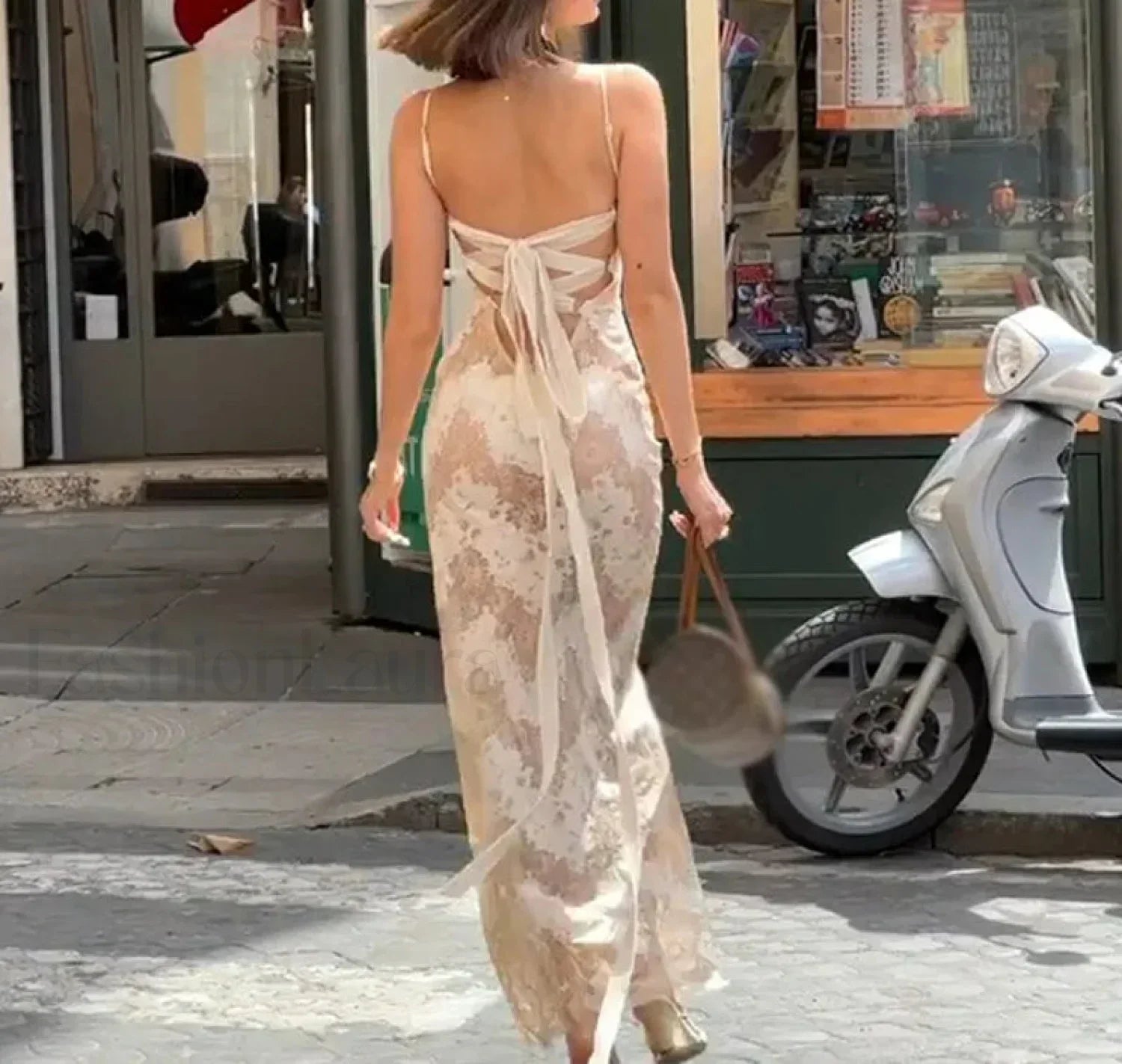 Printed Spaghetti Backless Maxi Dress