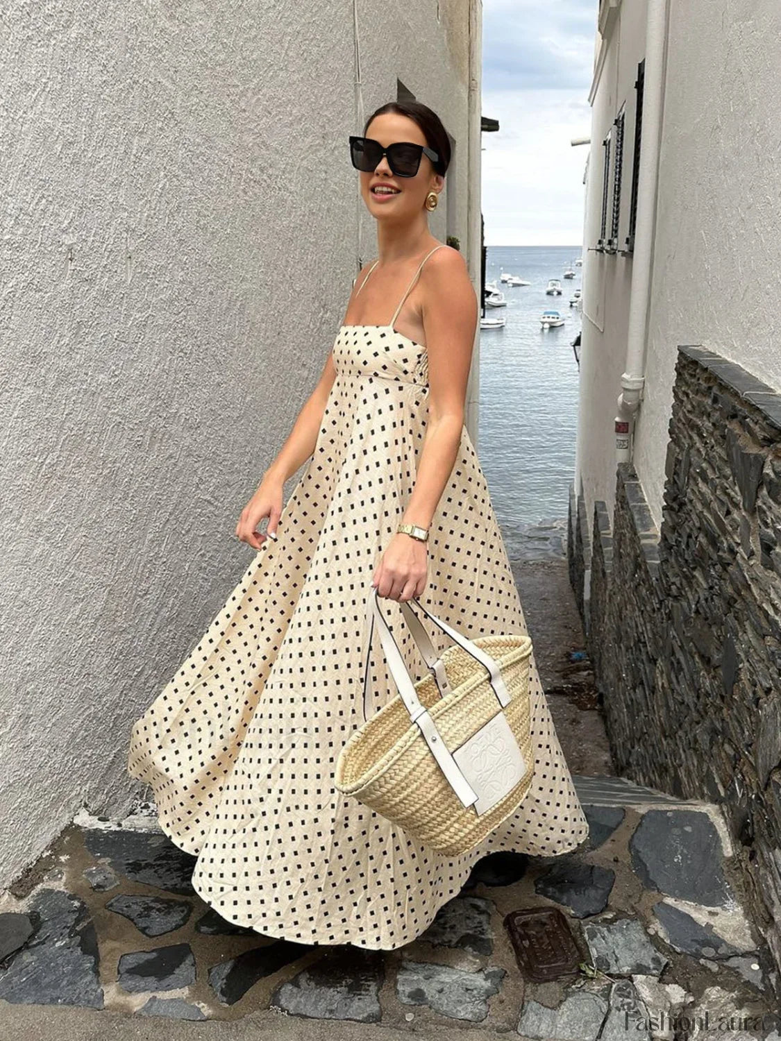 Printed Spaghetti Strap Long Dress