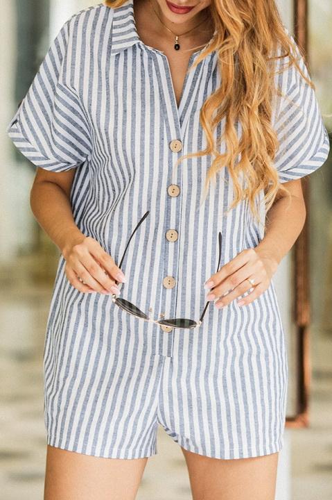 Printed Striped Pocket Single Breasted Jumpsuit