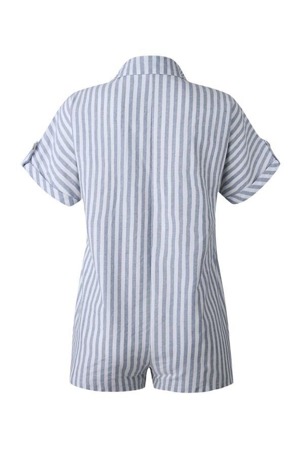 Printed Striped Pocket Single Breasted Jumpsuit