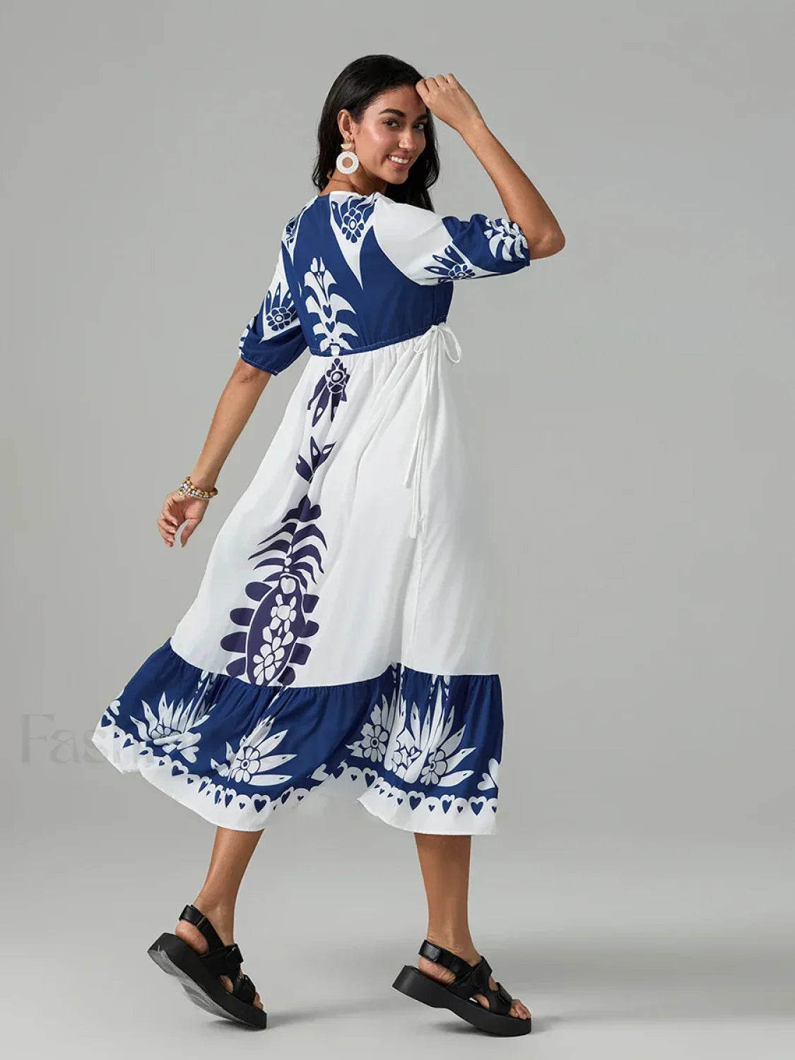 Printed V-Neck Summer Boho Dress