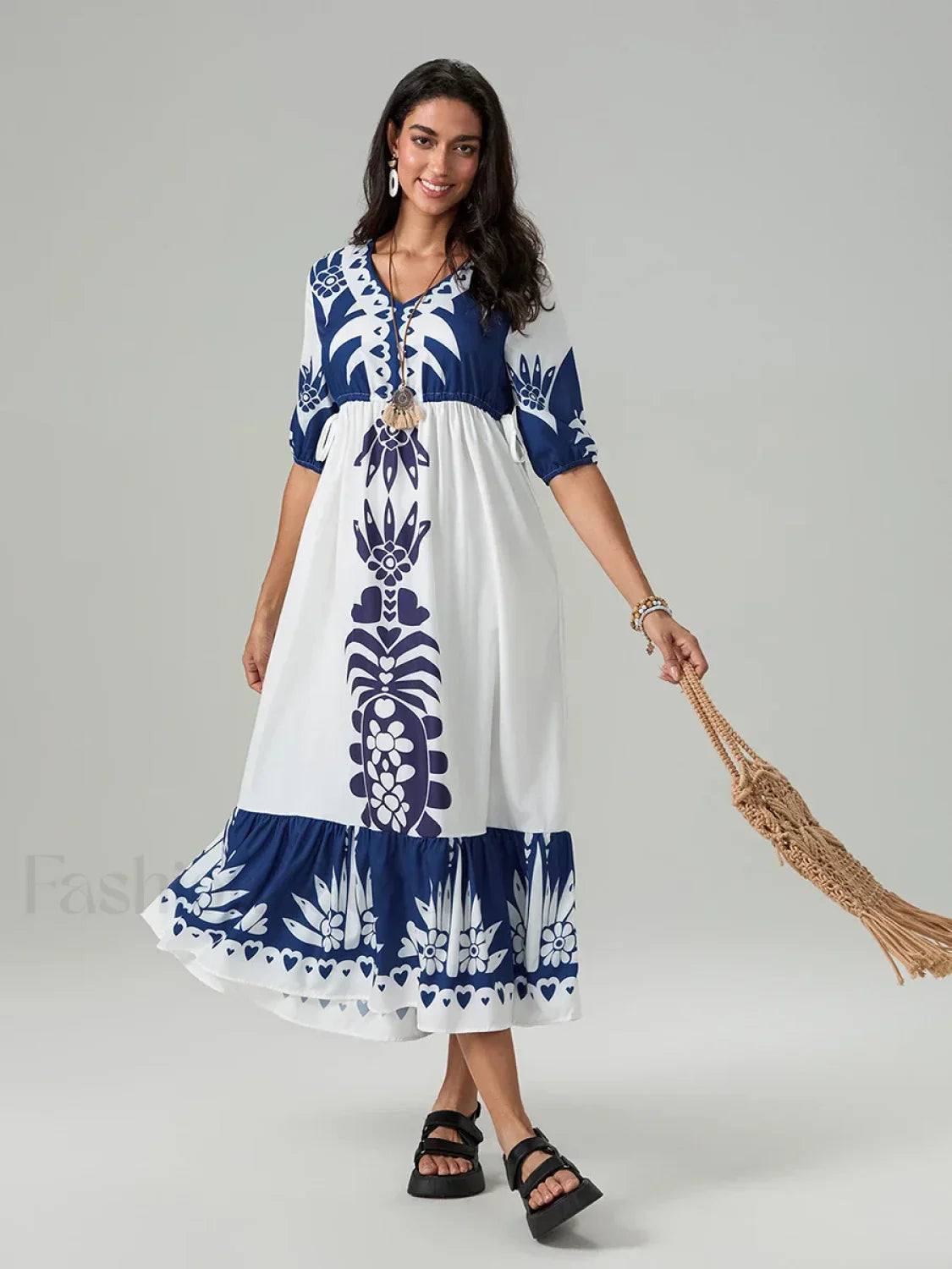 Printed V-Neck Summer Boho Dress