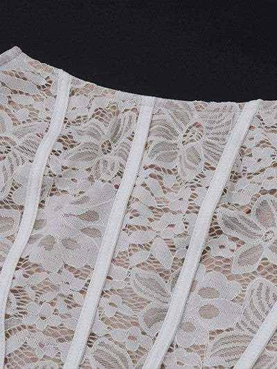 Lace Strapless Corset Boned Draped Asymmetric Hem Mini Dress 4