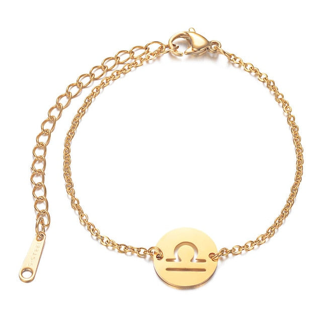 Golden Color 12 Constellation Zodiac Charm Stainless Steel Bracelet