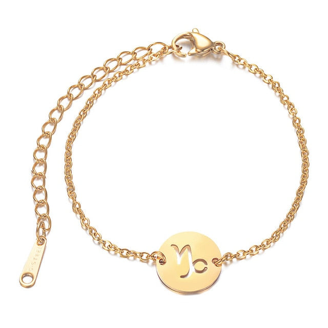 Golden Color 12 Constellation Zodiac Charm Stainless Steel Bracelet