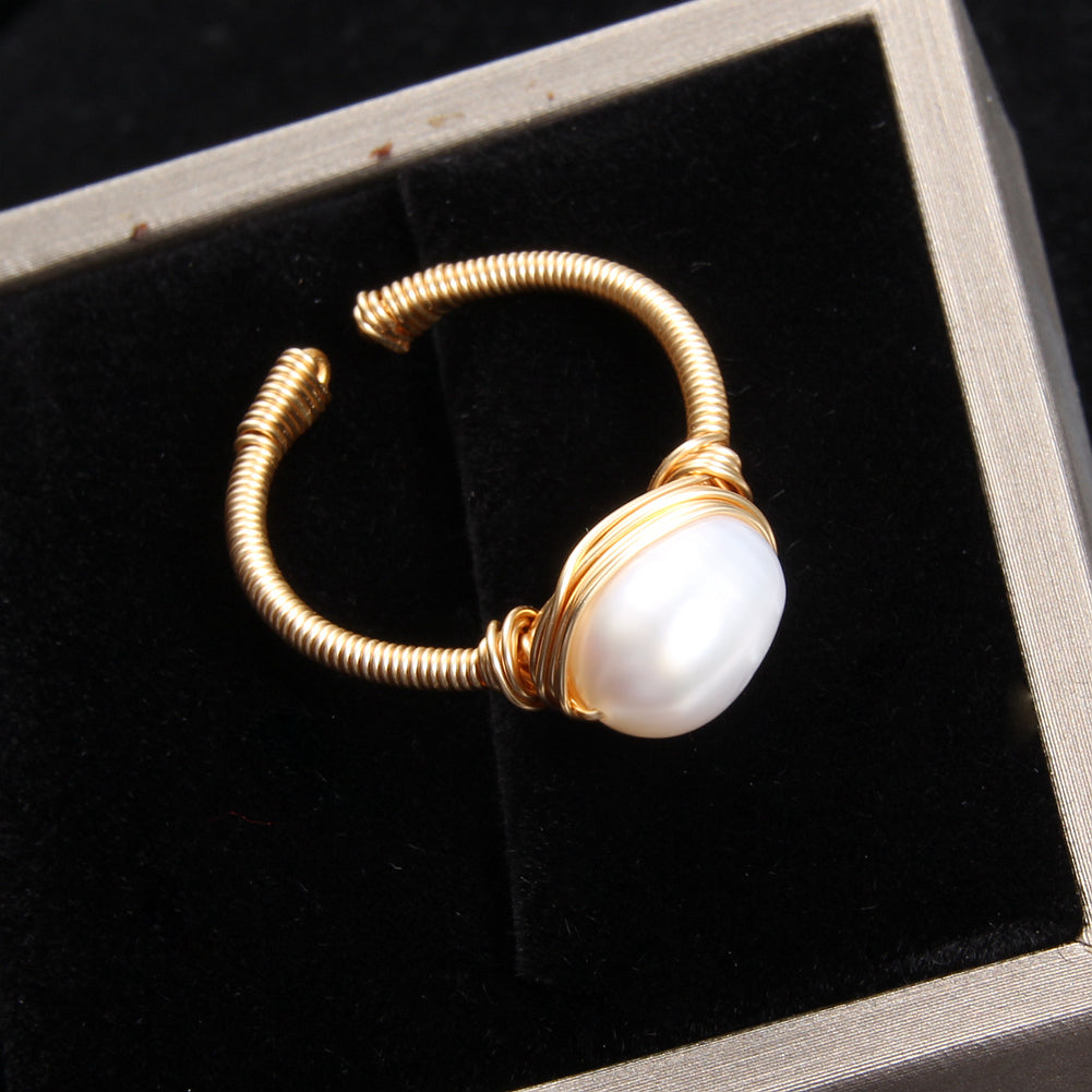 Baroque Handmade Natural Freshwater Pearl Gold Ring