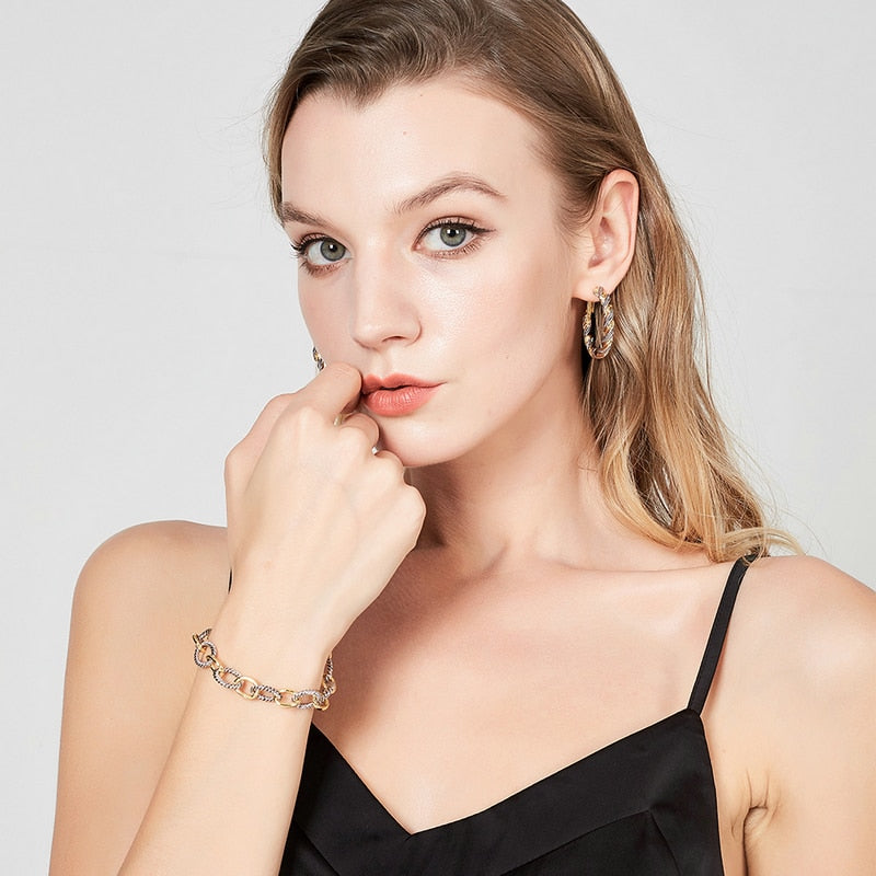 Gold Silver Mix Circle Link Chain Hand-twisted Toggle Clasps Bracelets